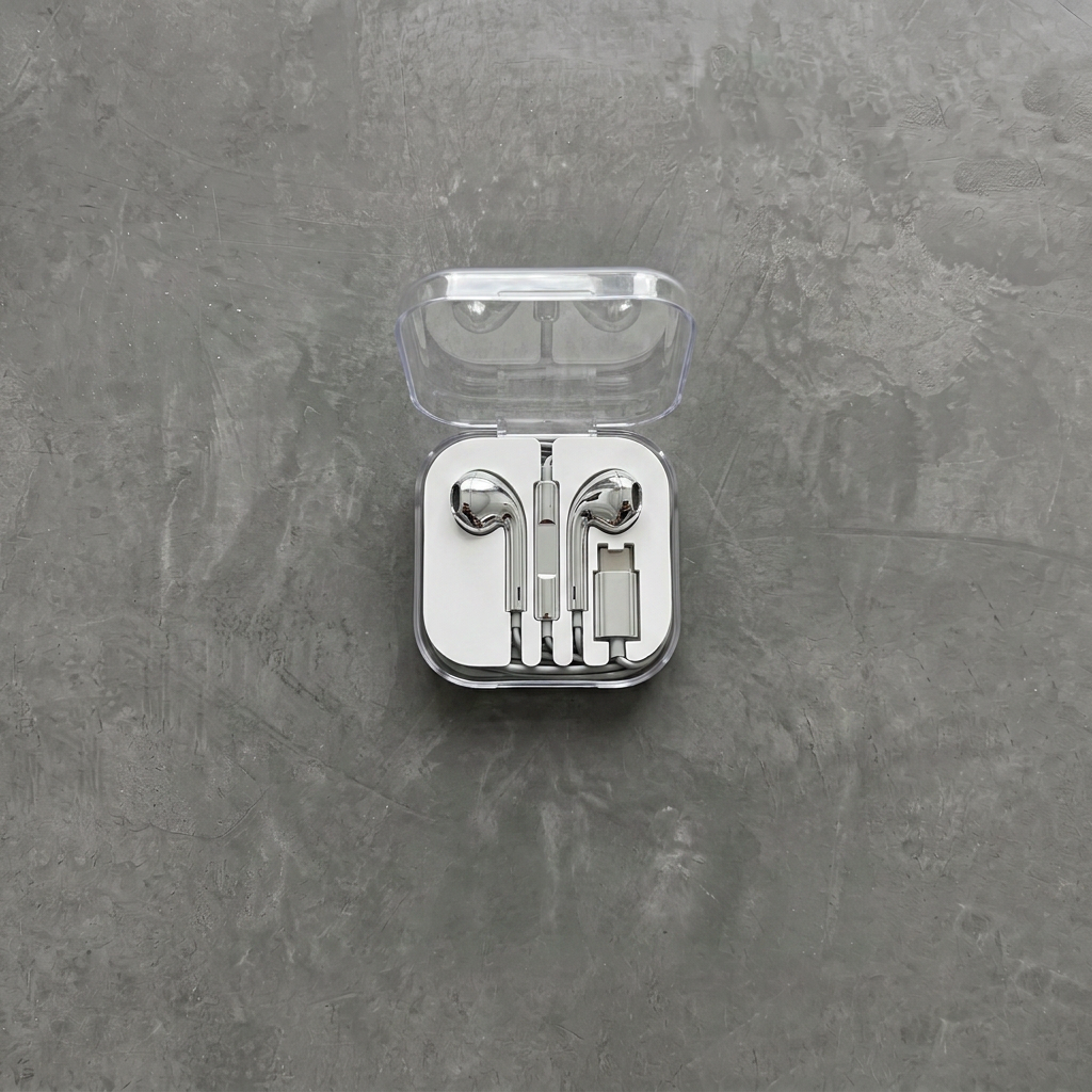 Lucent chrome earbuds in a polished clear case
